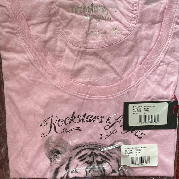 Rockstars & Angels Tiger Short T-Shirt Sleeve Angels Cut Rosa Damen S M L - Picture 4 of 4